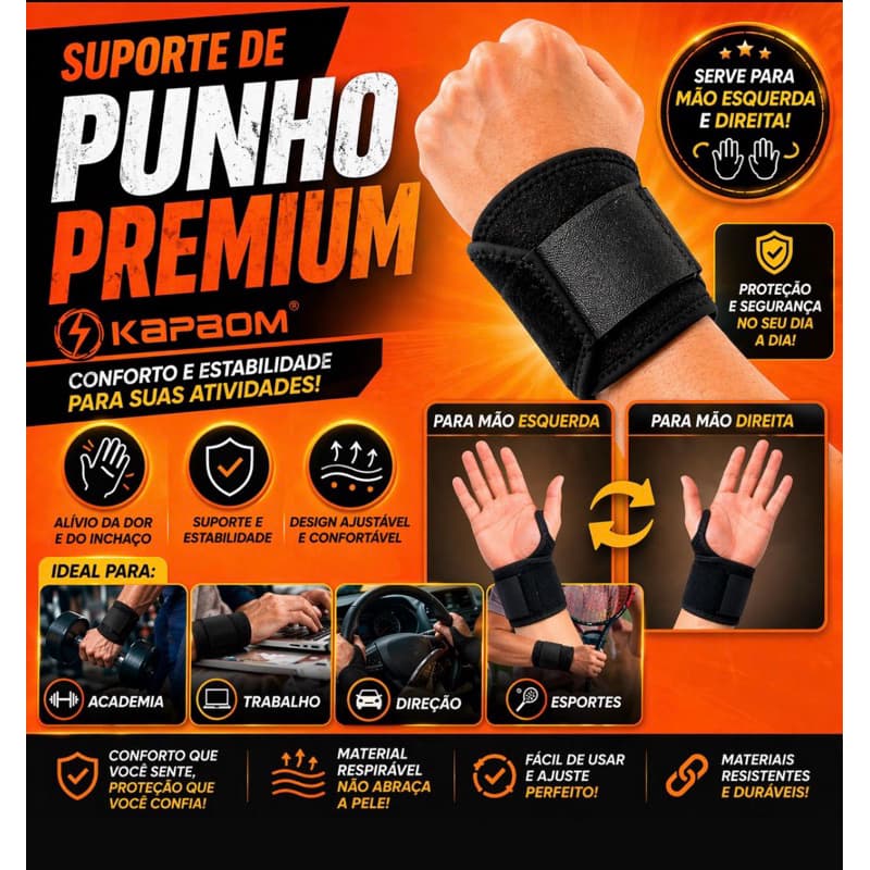 Munhequeira Ortopédica Ajustável – Suporte de Pulso para Tendinite, Fibromialgia, Alívio da Dor e Treinos