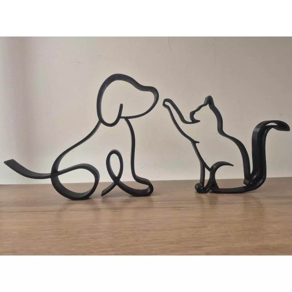 KIT Estátua de Cachorro e Gato Minimalista - Enfeite Decorativo 14cm - Escultura Decorativa p/ Sala, Mesa, Quarto