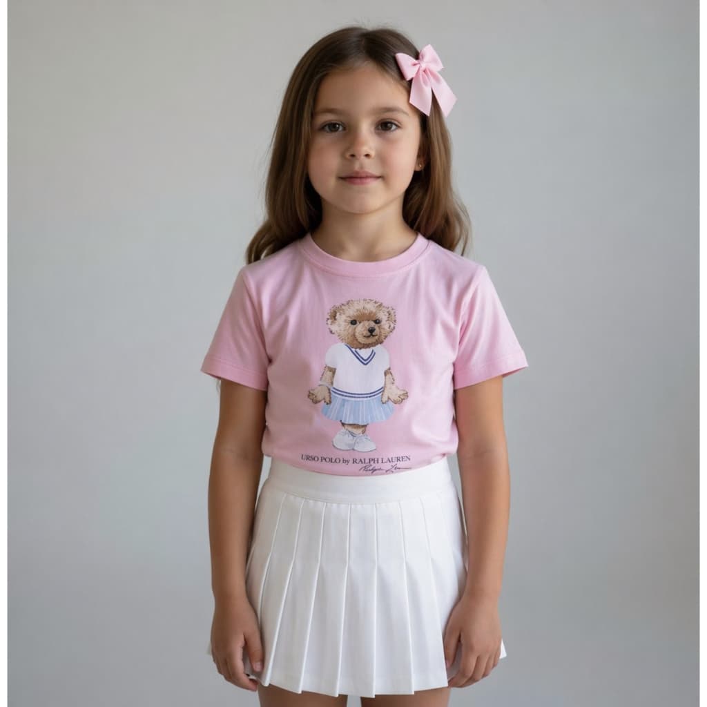 Camiseta Urso polo Estampada Manga Curta em Algodão, Roupa Confortável para Criança Casual e Moderna