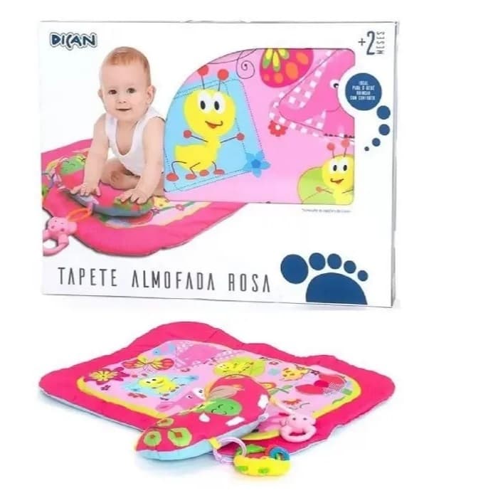 Tapete de Atividades Rosa com Almofada e Brinquedos Medida 75X60 - Dican