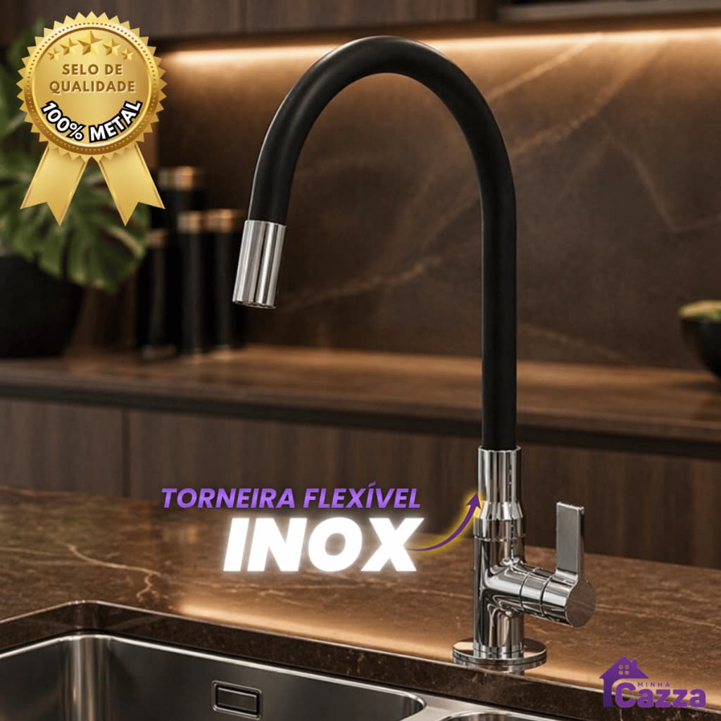 Torneira METAL INOX Gourmet de Cozinha Bancada Pia Flexível Mesa Preta
