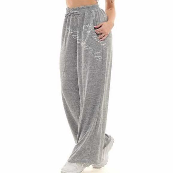 Calça pantalona de lazinho feminina cintura alta com bolso pra inverno