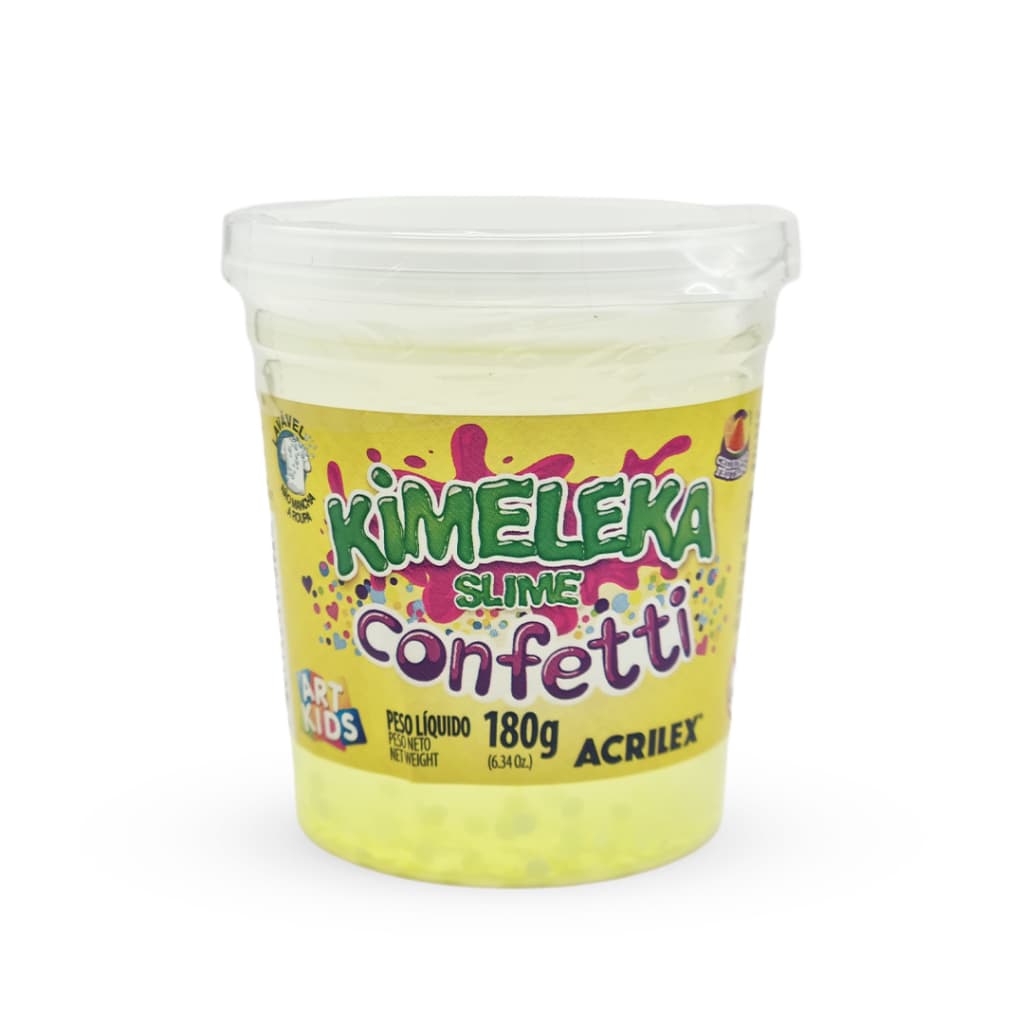 Slime Kimeleka Confetti Acrilex 180g Com Glitter em Formato de Corações Bolinhas Estrelas