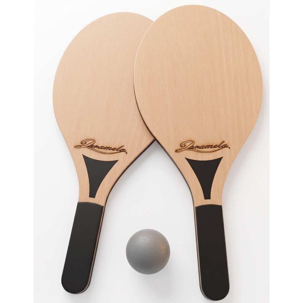 Kit Jogo De Frescobol Tênis De Praia 2 Raquetes De Madeira + Bolinha de Borracha Esportiva Beach Tennis