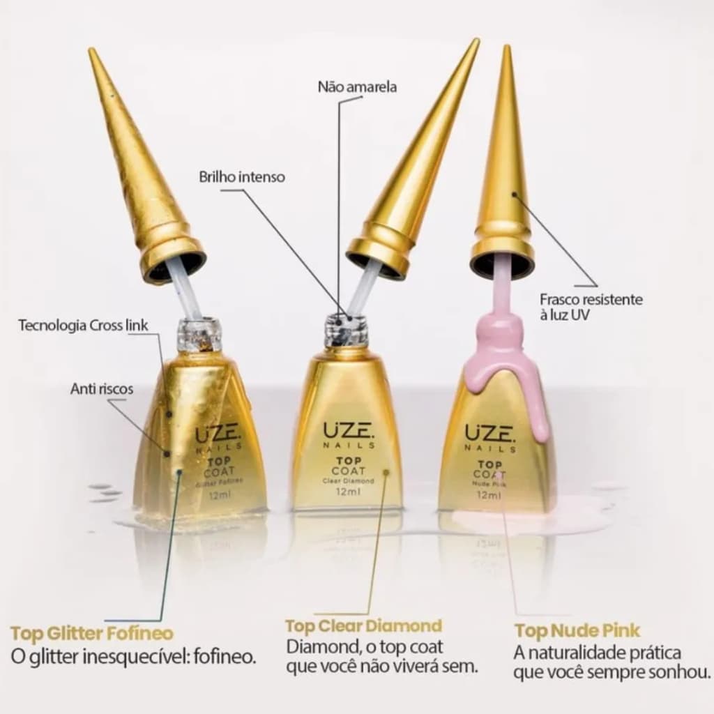 UZE TOP COAT CLEAR/NUDE PINK/FOFINEO/ ALTO BRILHO/SEM GOMA/PROFISSIONAL/UNHA DE GEL