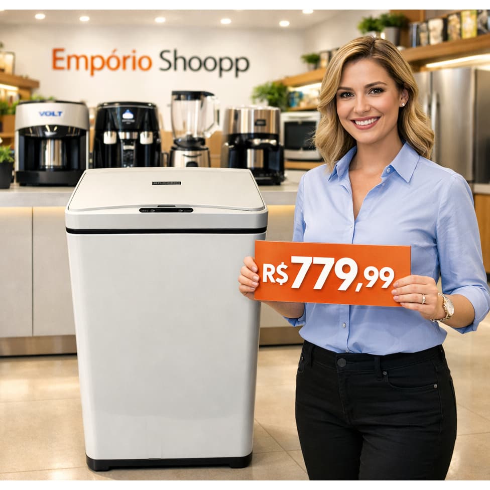 Lixeira Automática Retangular 50 Litros com Sensor Branca - para escritório -cozinha e Empresa