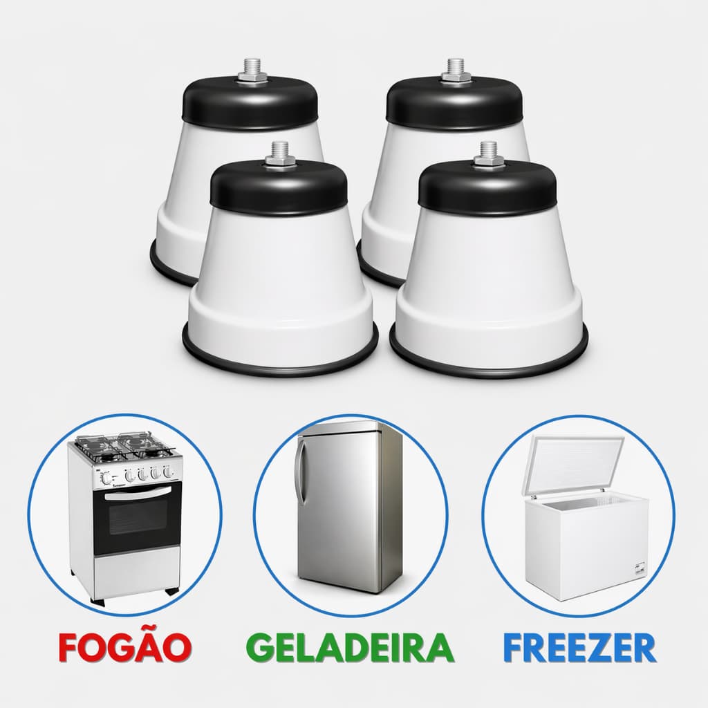 Pés Universal Para Fogão Geladeira Freezer Com Rodinhas Ajustável Fácil Instalação Preto ou Branco