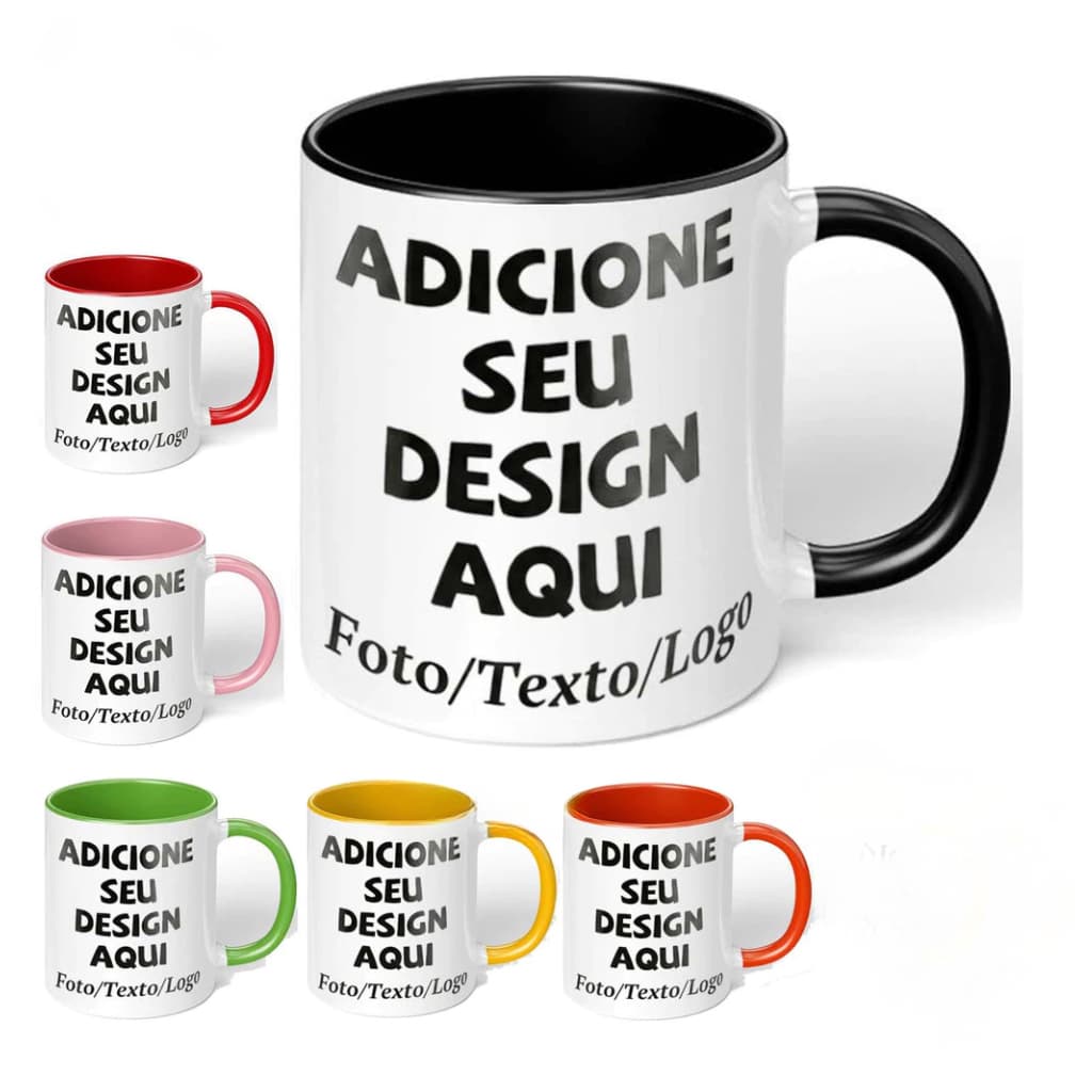 Caneca Porcelana Personalizada Interior Colorido 325ml Nome Frase e Foto Presente Decorada Estampada
