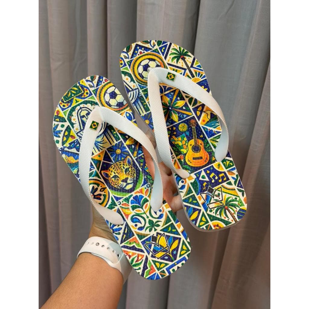 Chinelo Feminino Estampa Tropical Brasil Antiderrapante Conforto Praia Dia a Dia