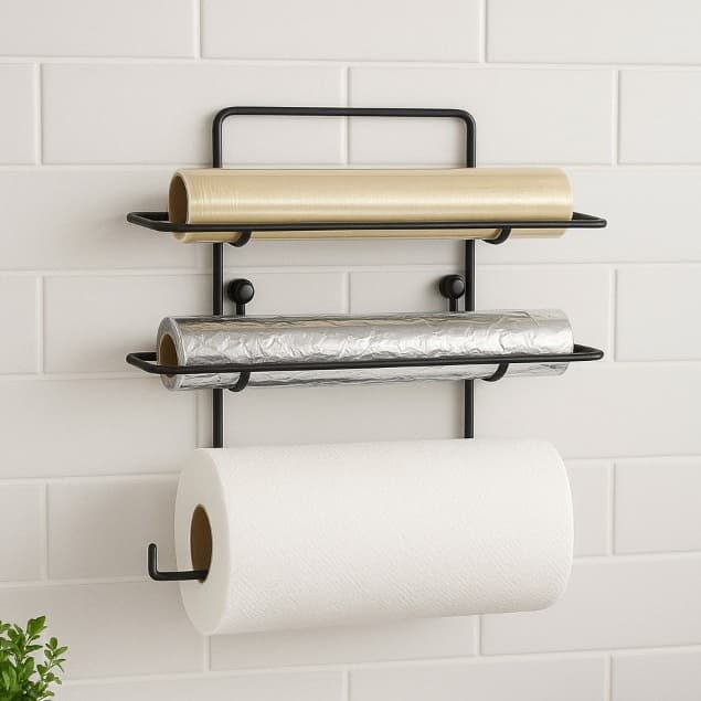 Suporte para 3 Rolos Porta Papel Toalha Filme Parede Cozinha Compacto