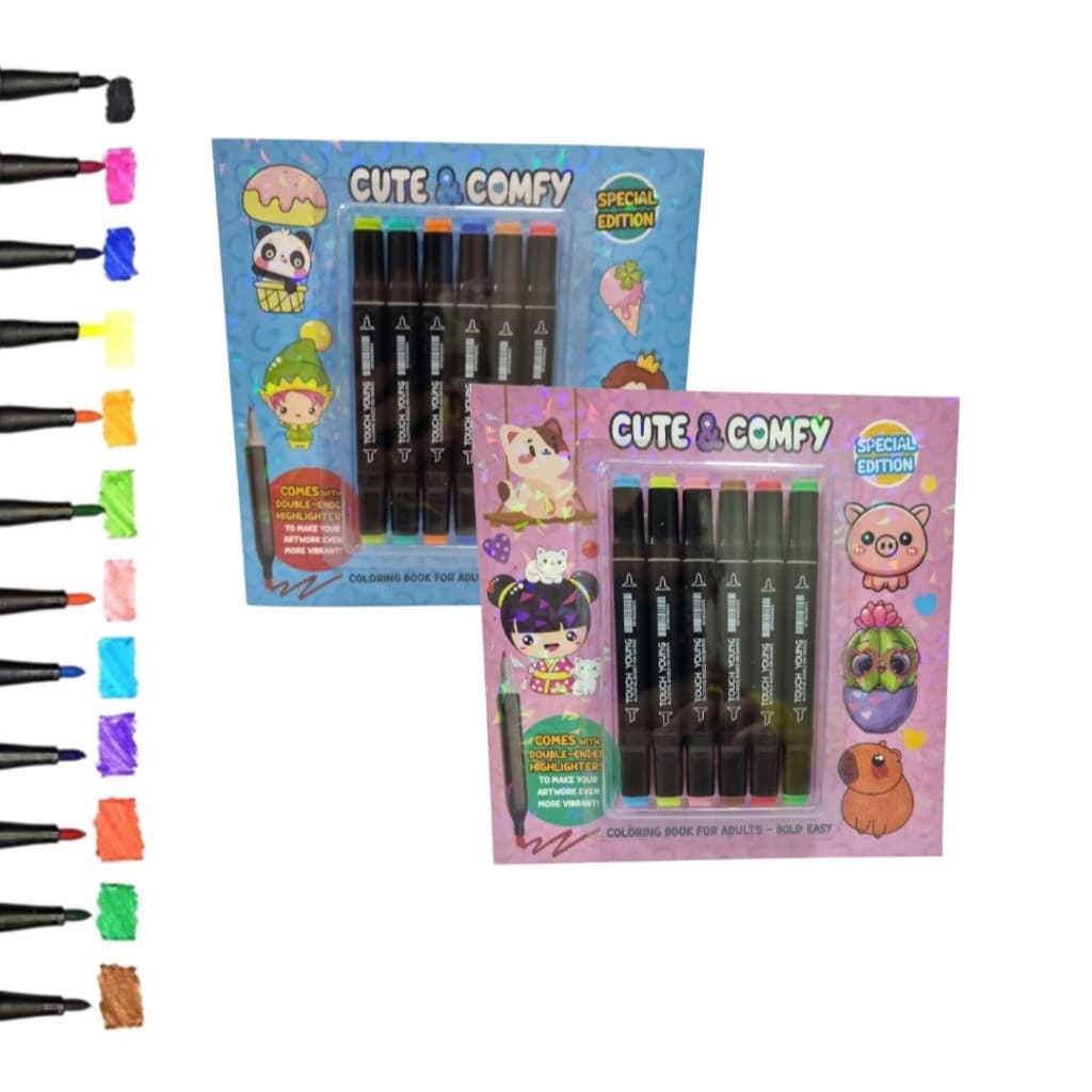 Livros De Colorir Cute & Comfy com 6 Canetinhas Touch Folha 180g Lindos Desenhos Edicao Especial