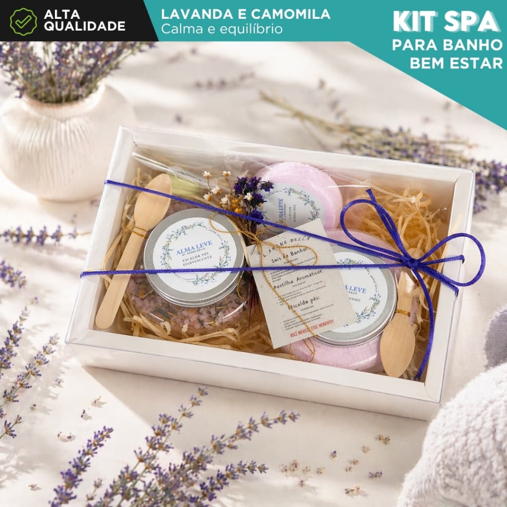 Kit Spa de Banho Aromáticos Lavanda & Camomila Sais De Banho Escalda Pés Relaxante Aromaterapia