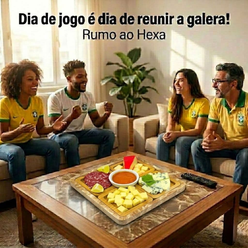 Petisqueira Madeira MDF 4 Divisórias Quadrada Bandeja Churrasco Copa 2026 Petiscos Tábua Frios
