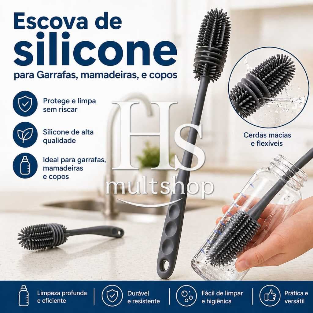 Escova de silicone para mamadeira, garrafas em geral, copos e jarras de vidro