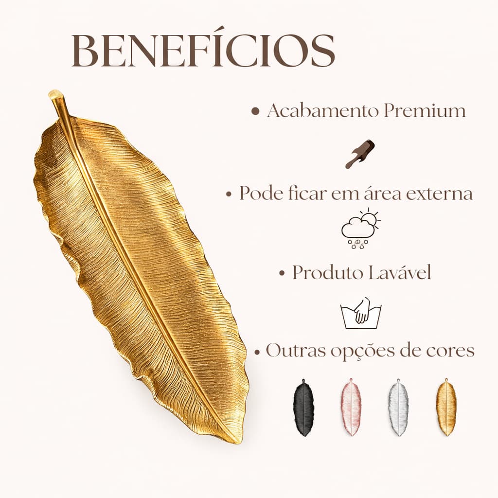 Folha Camaleão Dourada Bandeja para Centro de Mesa Decoração Elegancia Leveza Lembrancinha Dia dos Namorados