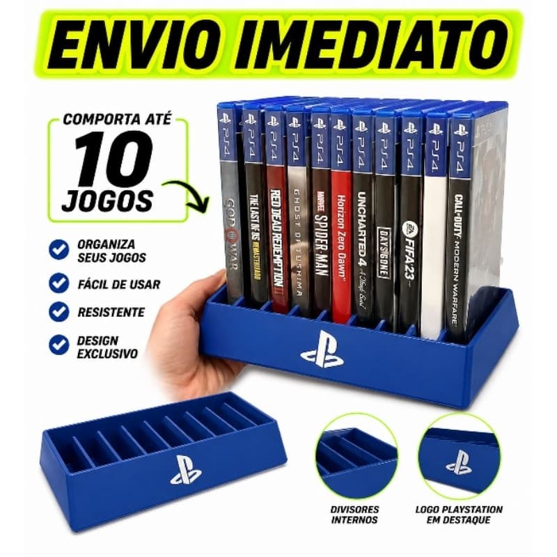 Suporte Porta Jogos PS4 PS5 | Organizador de Games Playstation | Até 10 Jogos | Base Gamer Resistente | ENVIO IMEDIATO