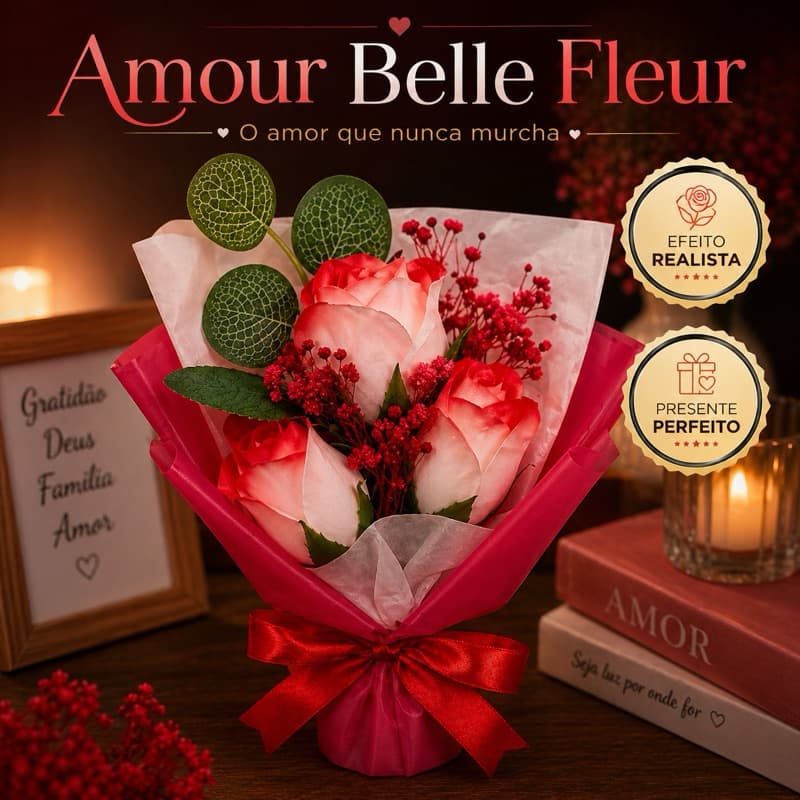 Buquê de Rosa Artificial Durável e Realista | Presente Romântico que Não Murcha – Amour Belle Fleur