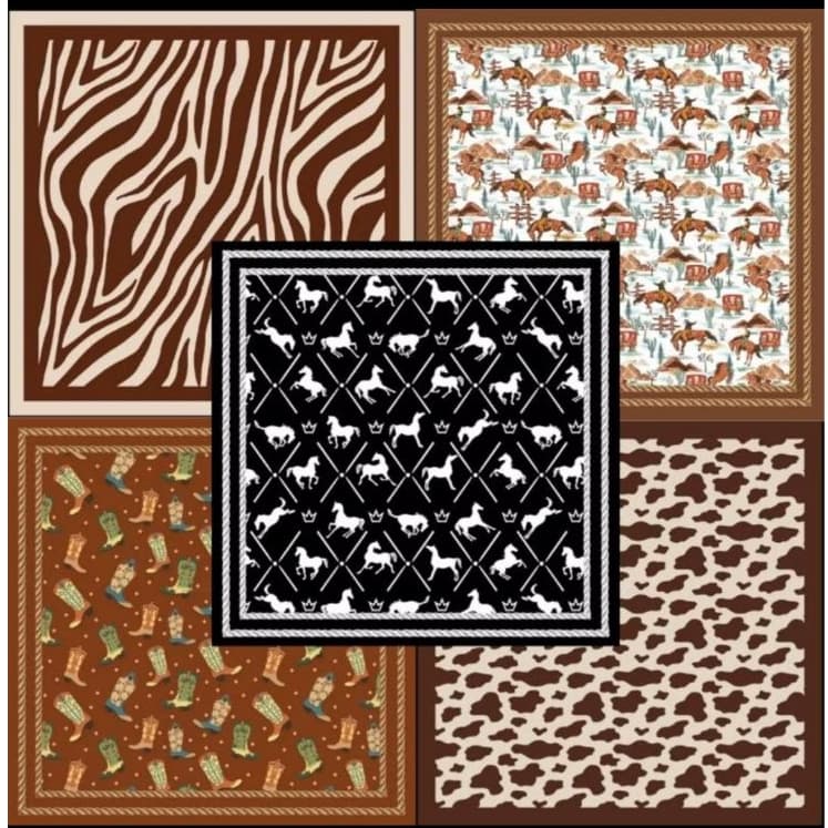 Kit Com 5 Lenços Country Western 70x70cm Para Pescoço Bandana Cropped Amarrações Moda Feminina