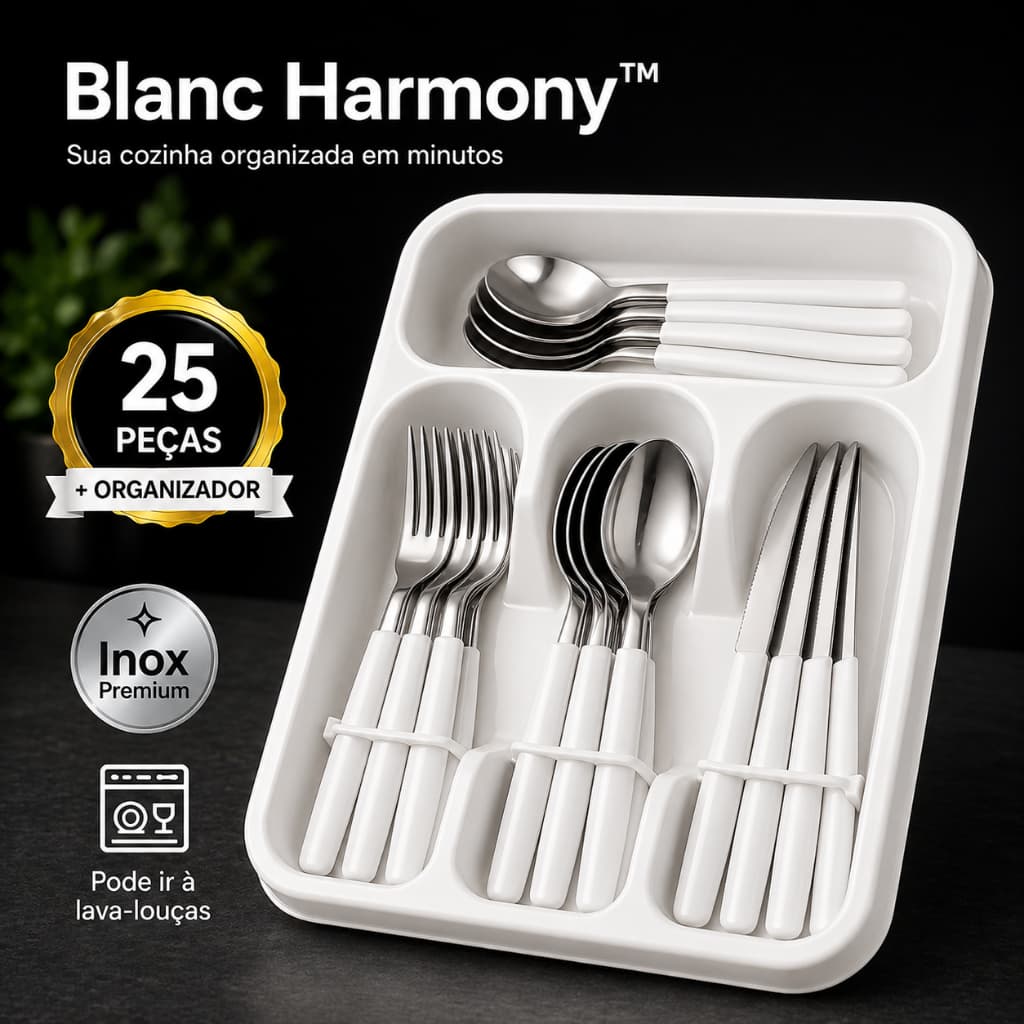 Kit Talheres Inox 25 Pecas Design Moderno Resistente Branco Cozinha