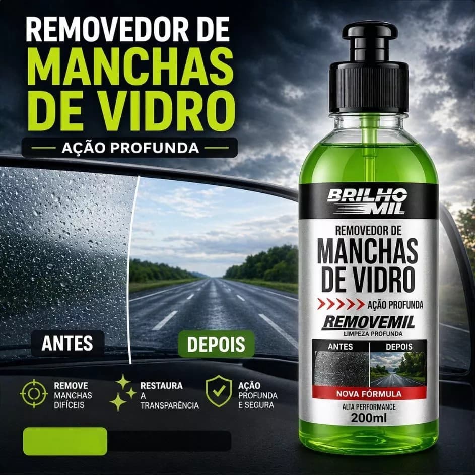 Limpa Vidro Automotivo Tira Manchas de Chuva - Restaura Vidros e Para-Brisas - Uso Profissional