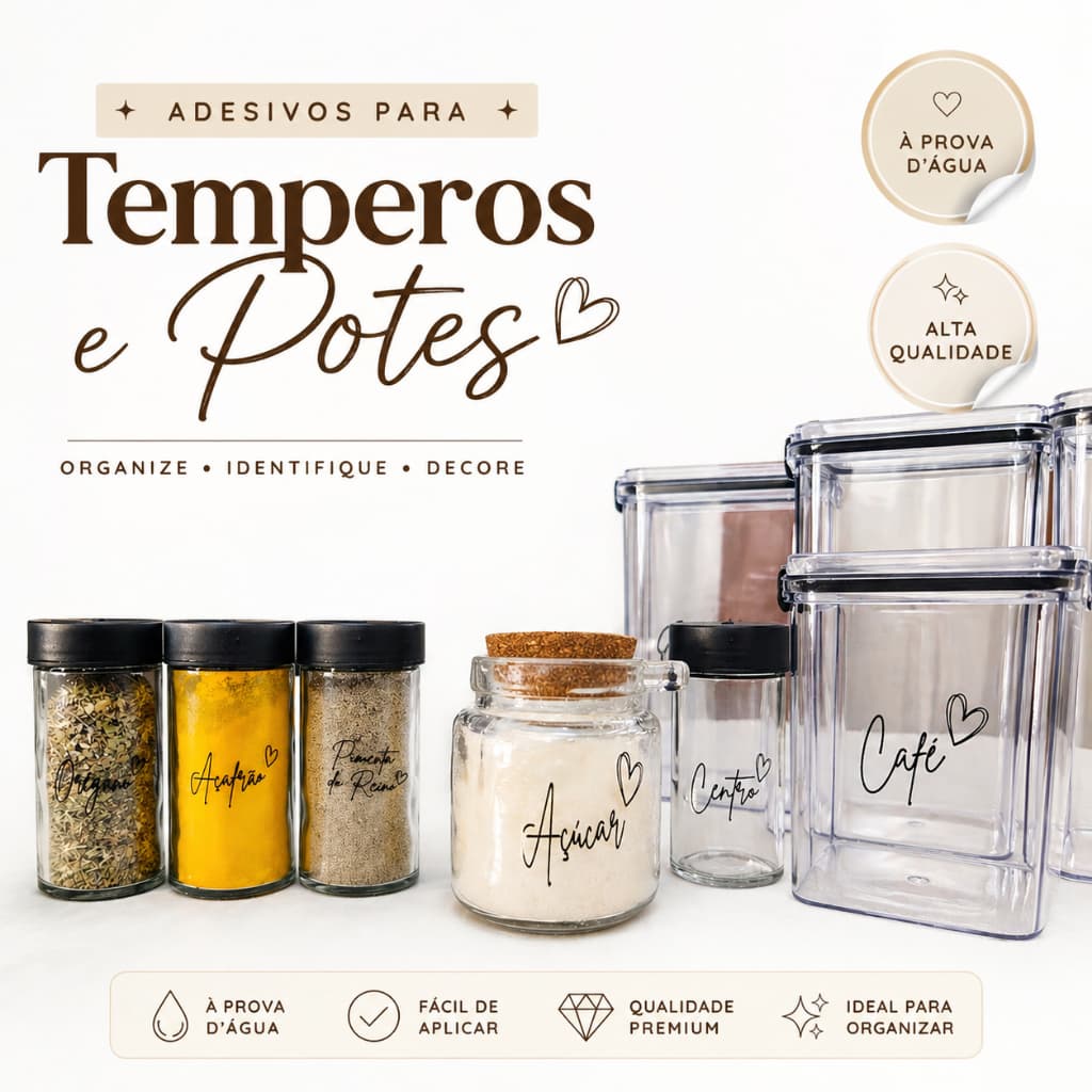 Kit 90 Adesivos para Temperos e Mantimentos Vinil Transparente alta qualidade a prova d'água