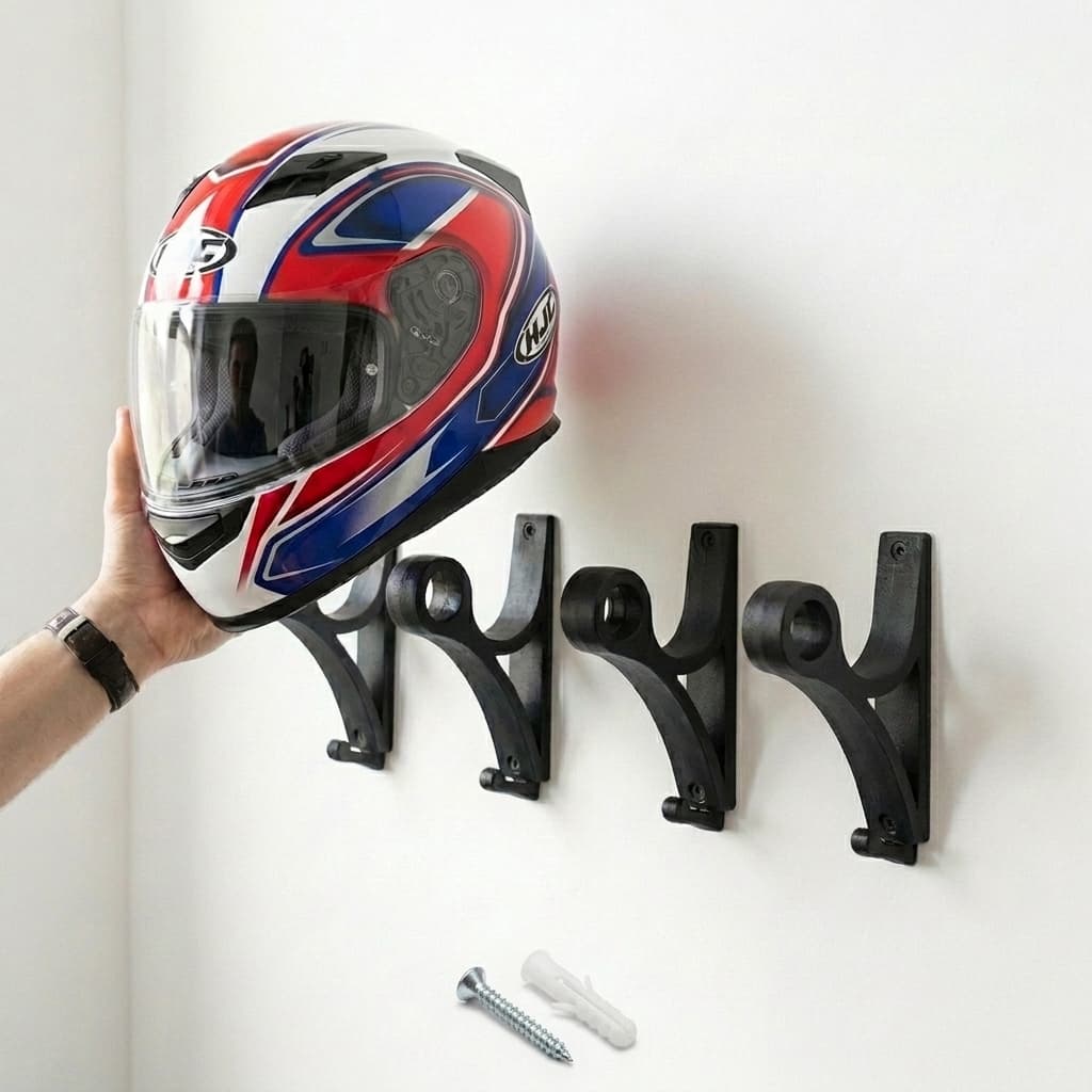 Suporte de Parede para pendurar Capacete Moto Kit 2 3 4 com porta Chave fixado com buchas e parafuso