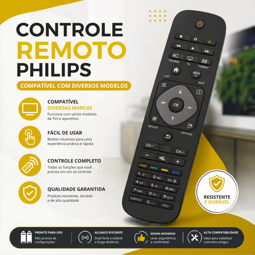 Controle Remoto Compatível Philips TV LCD LED 46PFL3008D/78 Pronto para Uso - Alta Qualidade
