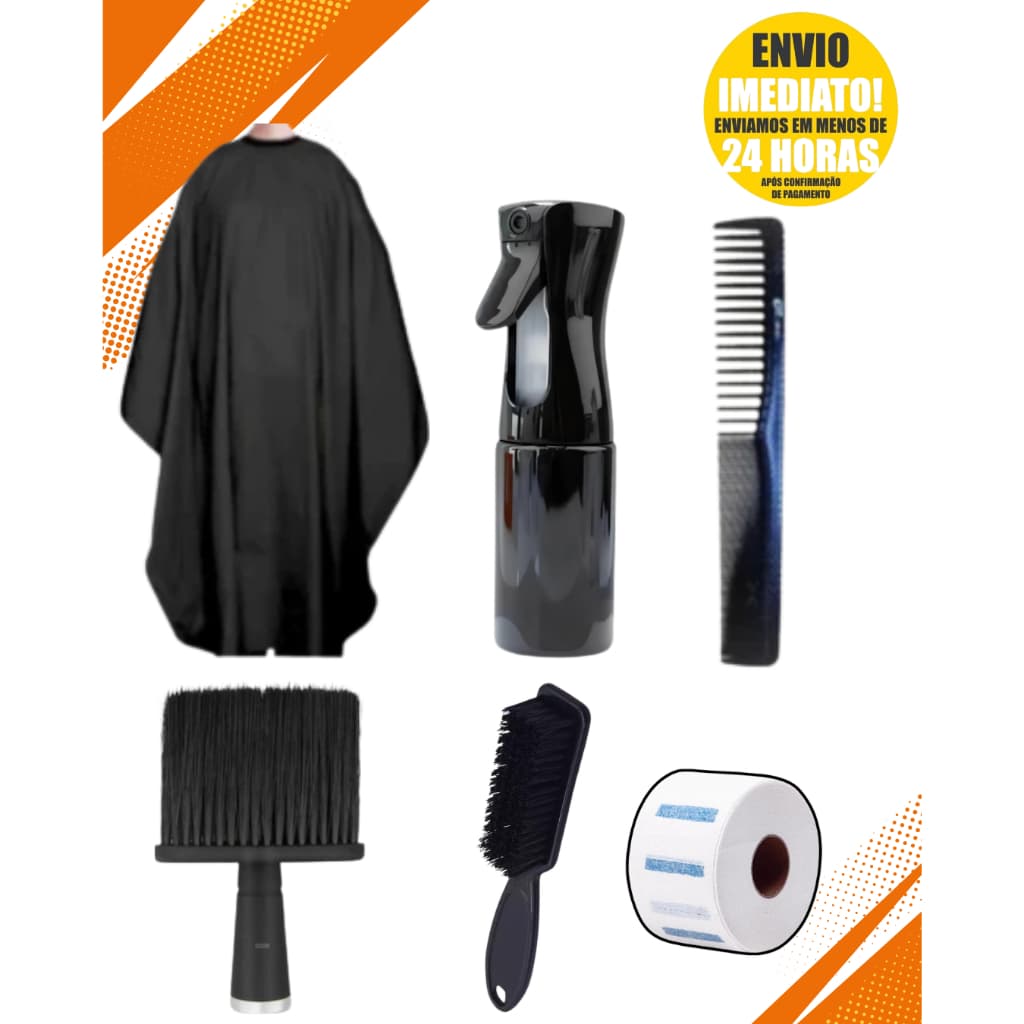 Kit Barbeiro Capa + Borrifador + Espanador + Golas + Escovinha + Pente