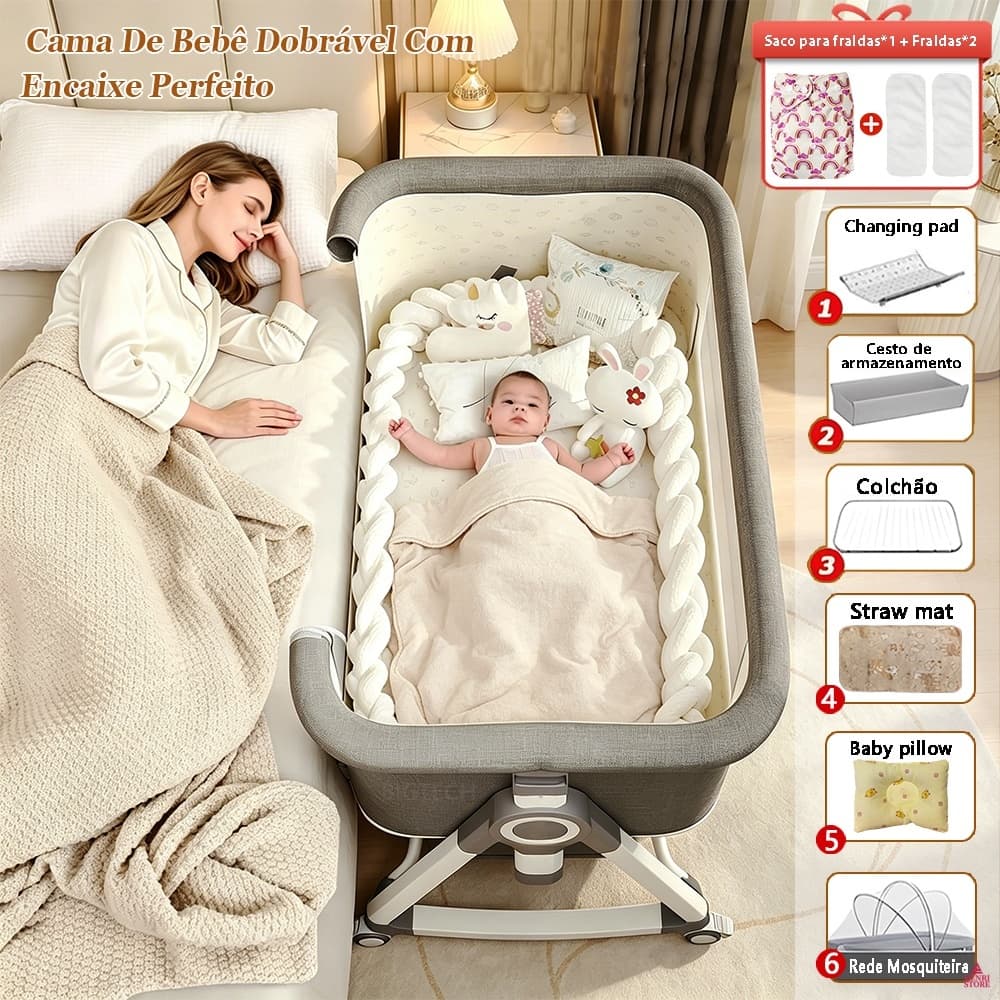 Berço Moisés Portátil Co-Bed Oscilação De Até 15 Graus 6 Níveis De Altura Ajustáveis Suporta Até 25kg