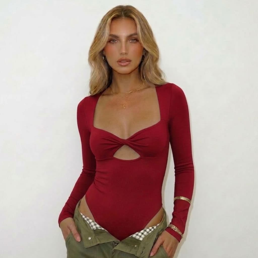 Body Feminino Manga Longa Estiloso Tendência 2026 Bodysuity Bory Nó Moda Gringa Suplex Cavado Lola Festival