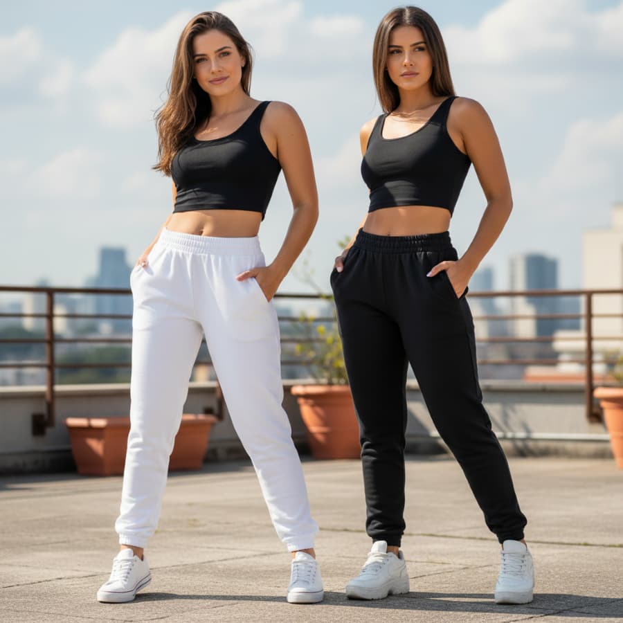 Kit 2 Calça Jogger Moletom Feminina 2 Bolsos