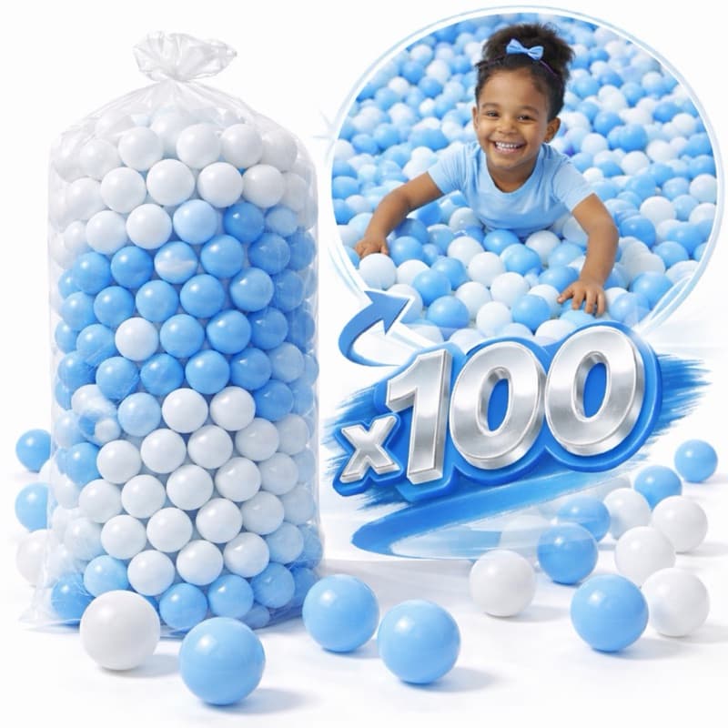 100 Bolinhas para Piscina Infantil Azul Bebê e Branco Bolinha Plástica Segura Criança e Pet 15, 25, 50 e 100 Unidades