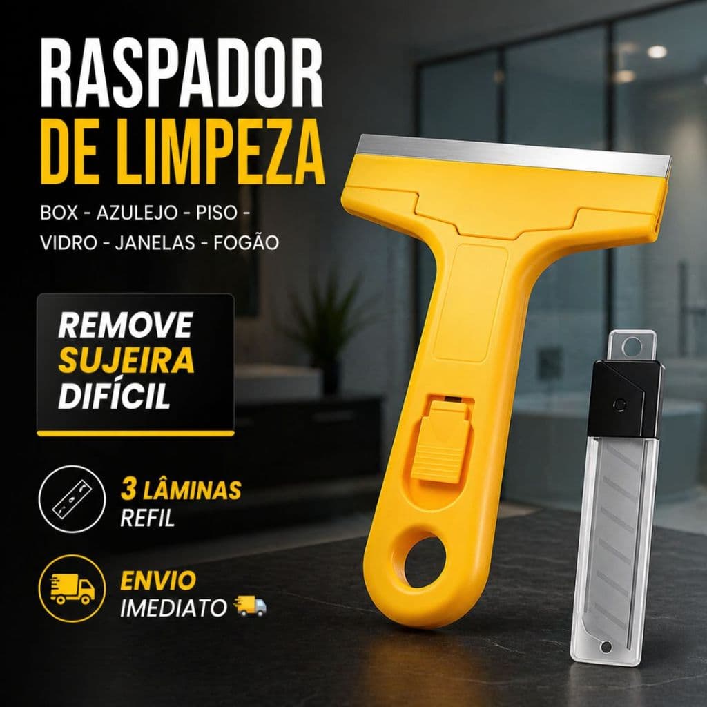 Raspador Multiuso Vidro Azulejo Piso 3 Lâminas Remove Cola Tinta Gordura Limpeza Pesada Profissional