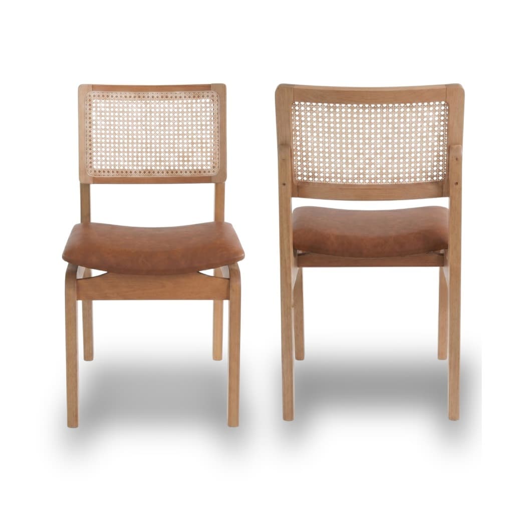Kit 2 Cadeiras Aura Para Sala De Jantar Cadeira Madeira Maciça Luxo Rattan Estofada Área Gourmet