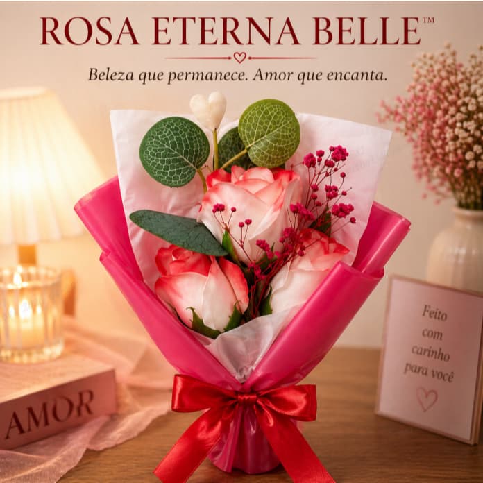 Buquê Artificial Rosa Vermelha Decorativa 24cm Presente Romântico Arranjo Floral Sala Festa