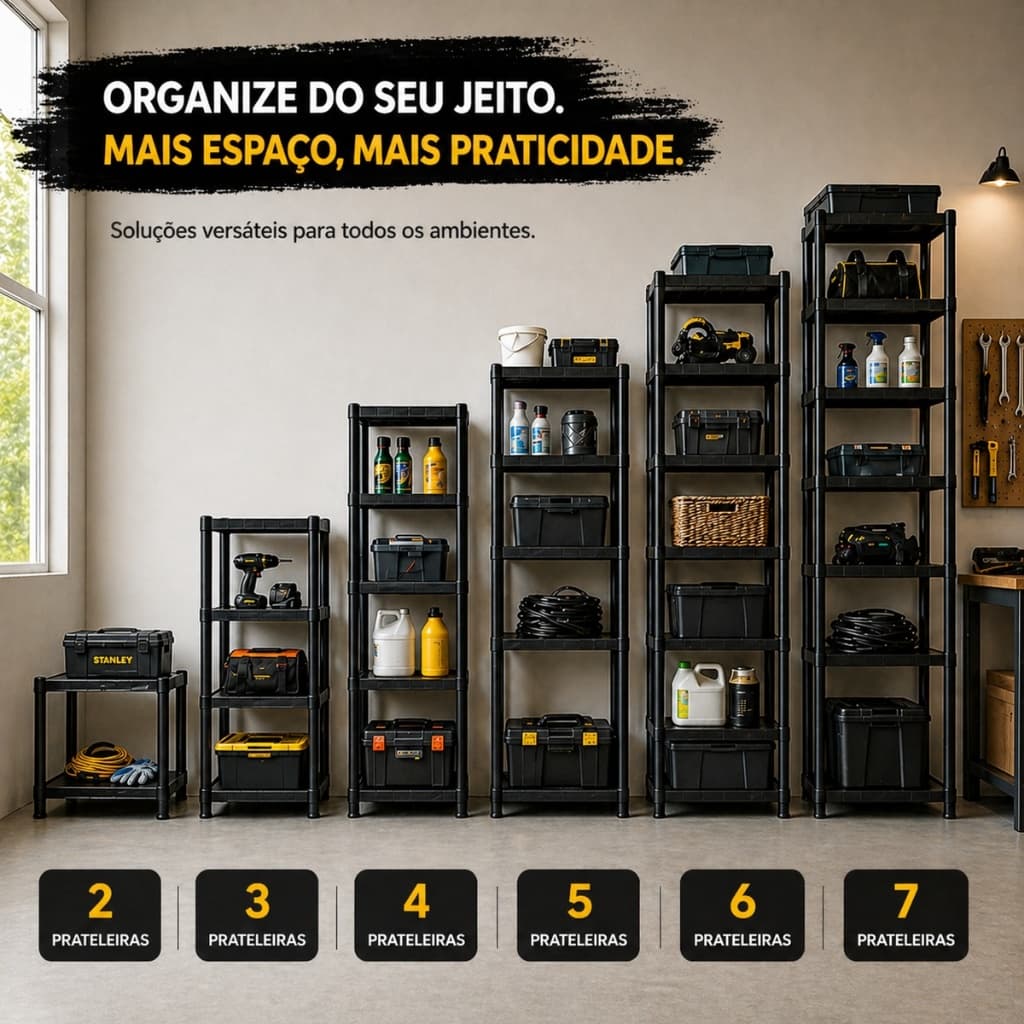 Estante Organizadora Multiuso Plástica Resistente 2 a 7 Prateleiras Lavanderia Cozinha Banheiro