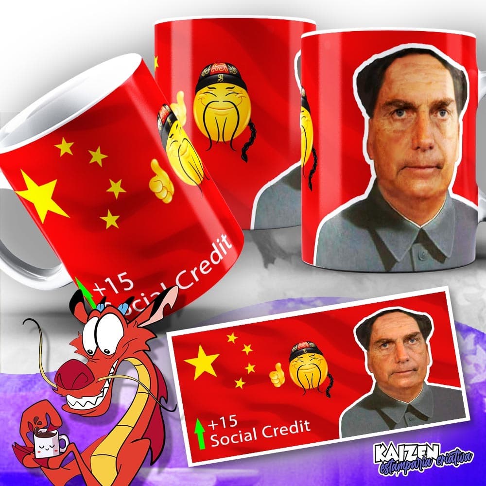 Caneca Meme - China - Social Credits - Bolsotsé - Bolsoxina  - Cerâmica