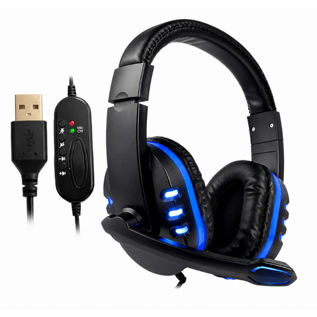 Fone de Ouvido Headphone Com Fio USB LED PC Notebook Computador