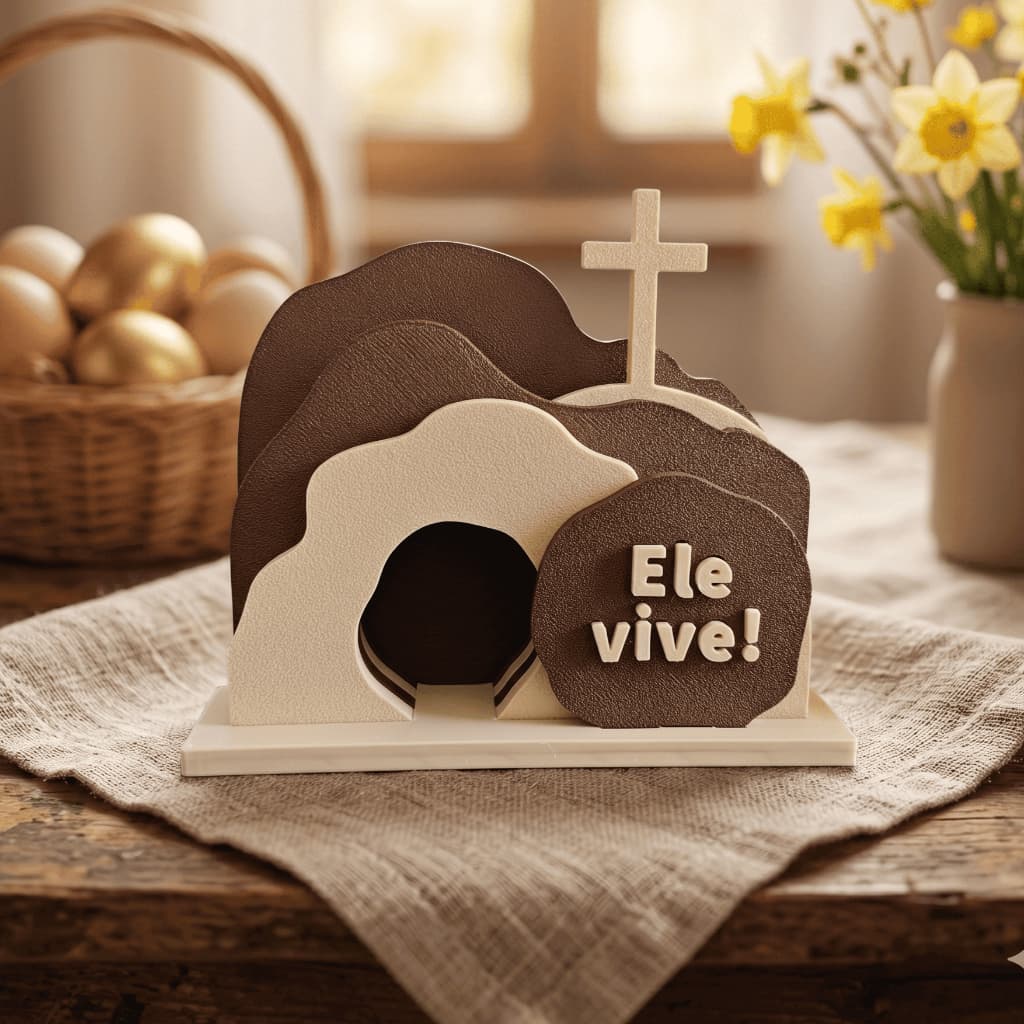 Decoração Cristã Sepulcro Vazio de Jesus Cruz Ressurreição Ele Vive Sala Quarto
