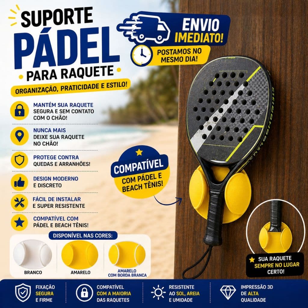 Suporte de Parede para Raquete de Beach Tennis e Padel, Organizador Vertical
