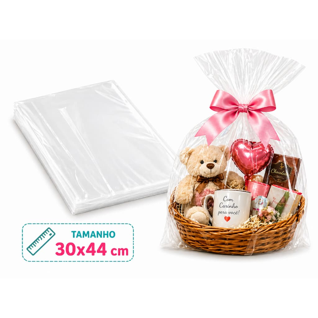 Saco Poli Transparente Celofane Incolor 30x44cm Embalagem para Presente Cestas e Lembrancinha  Natal