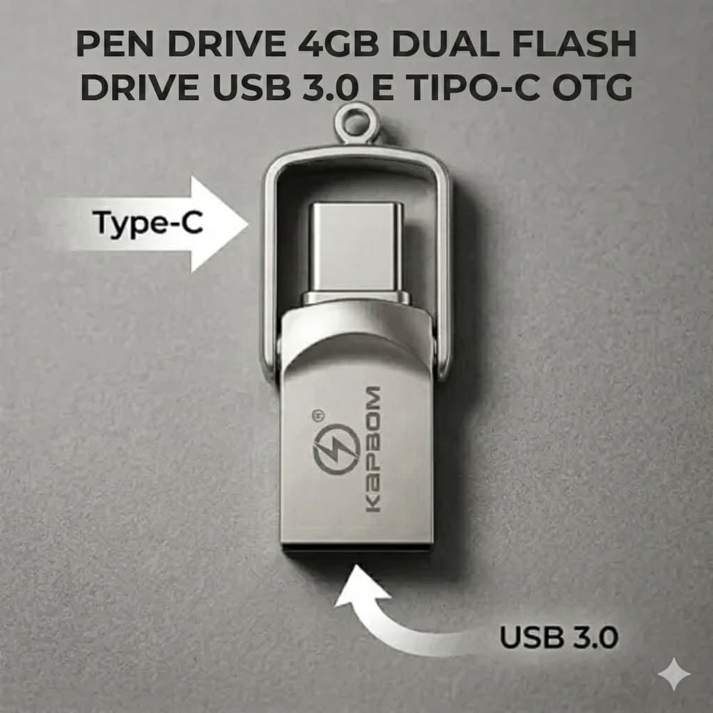 Pen Drive 4GB Dual Flash Drive USB 3.0 e Tipo-C OTG Kapbom KA-T-4