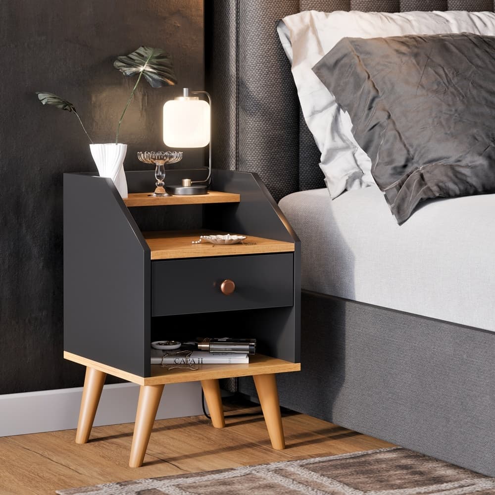 Mesa De Cabeceira 1 Gaveta Criado Para Quarto Decoração Com Nicho