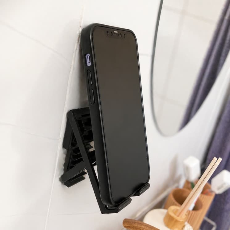 Suporte de Celular Para Banheiro Cozinha Multiuso Com Fita 3M Sem Furos Ajustável Dobrável Universal