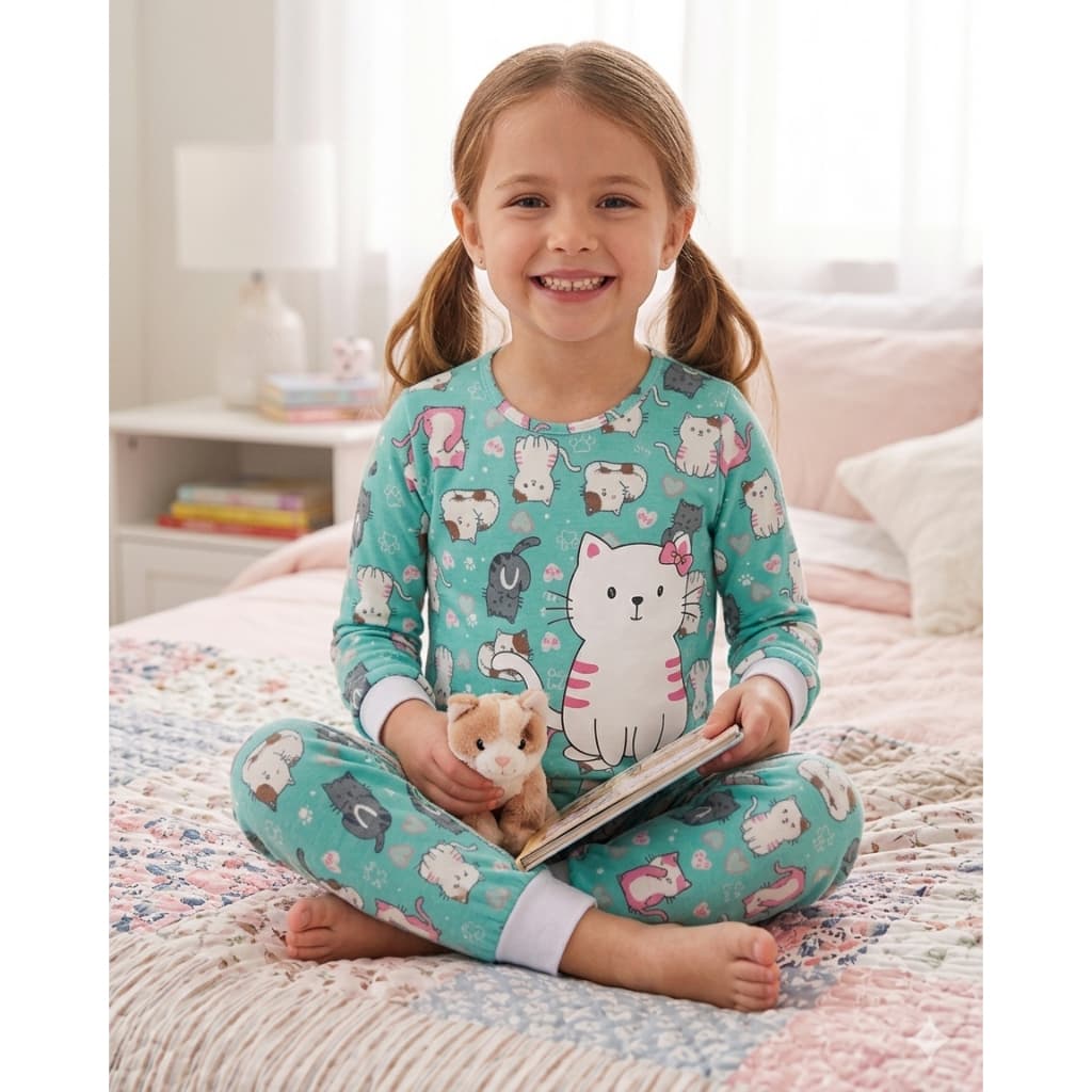 PIJAMA INFANTIL FEMININO GATINHO COM PUNHO