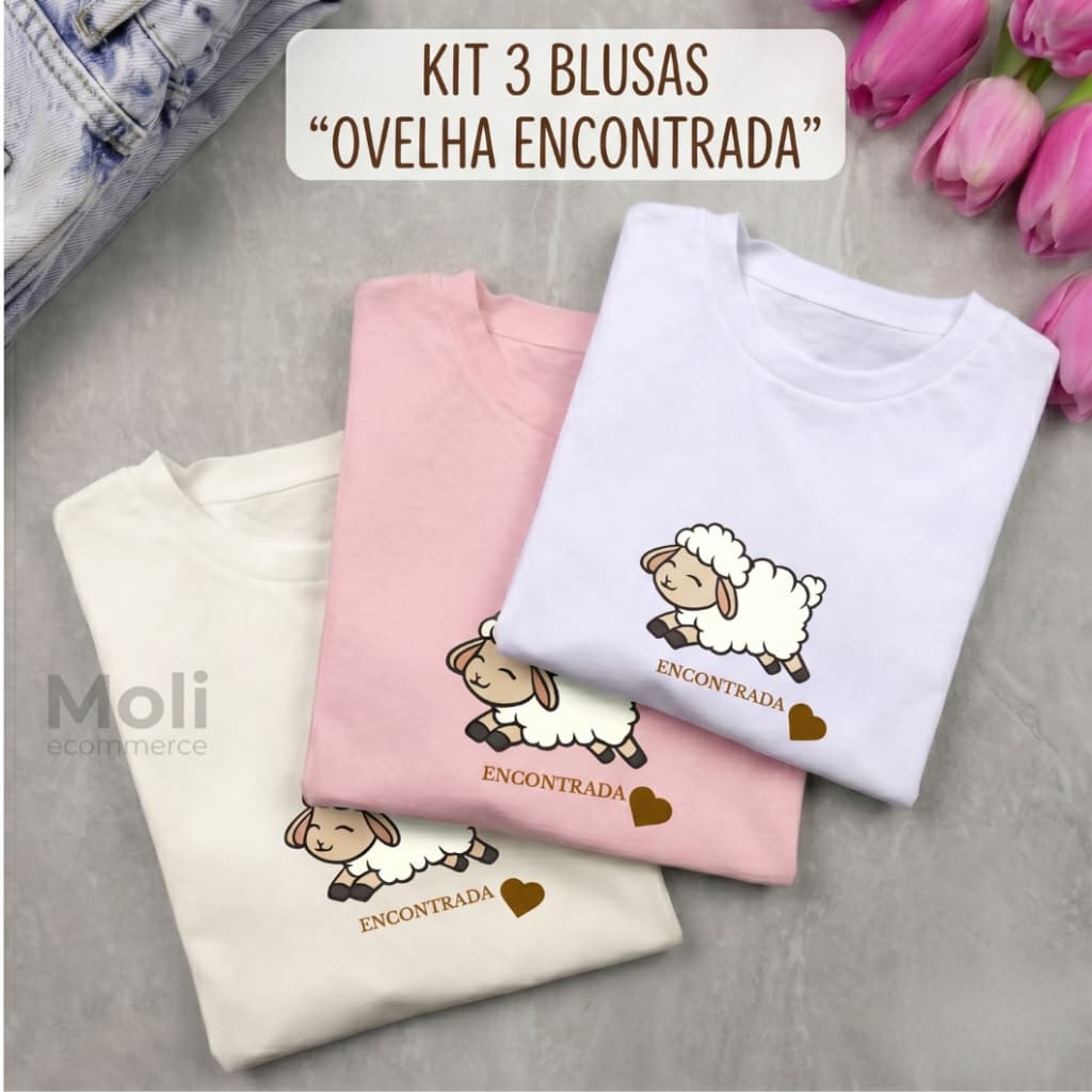 Camisetas Femininas kit 3 "Ovelha Encontrada"