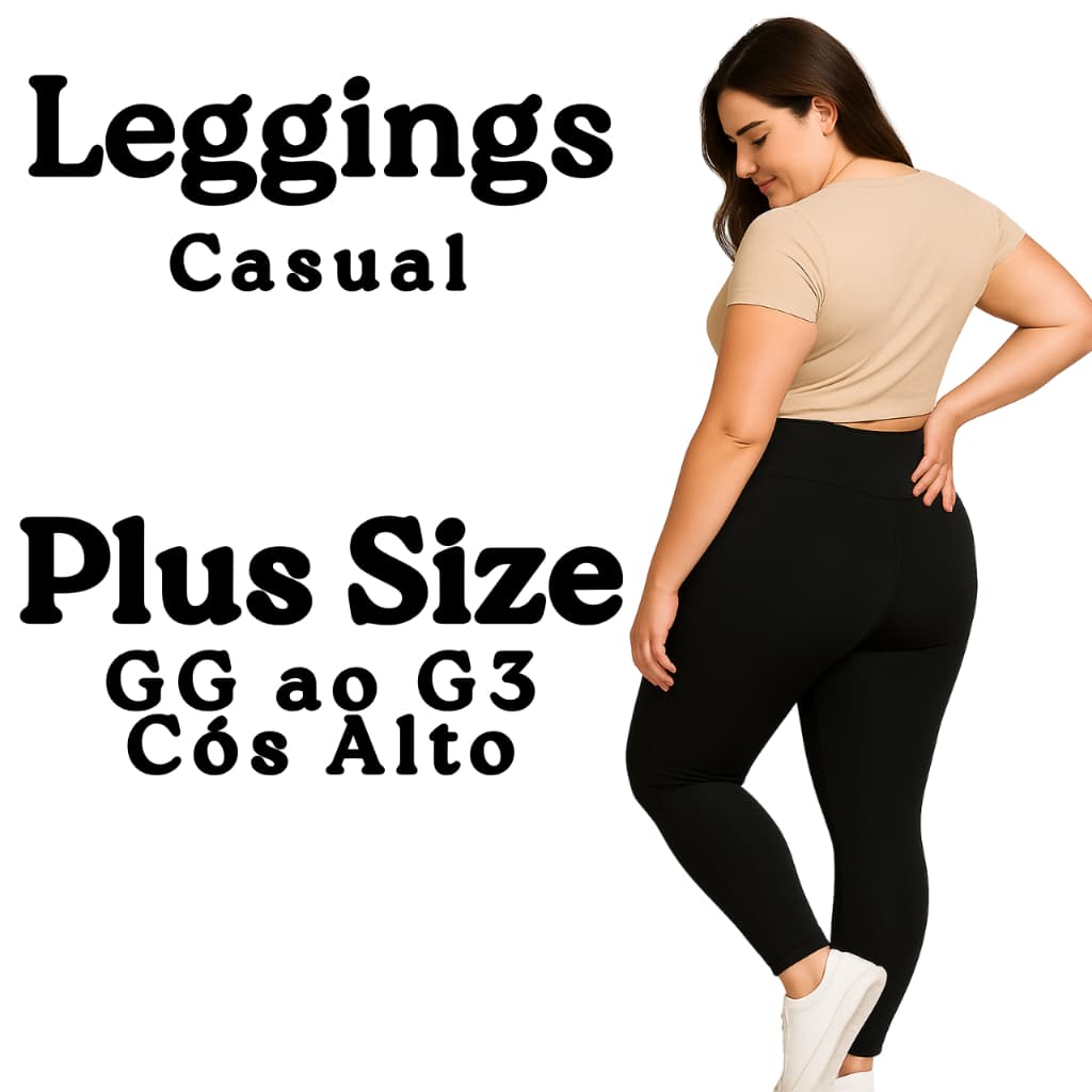 Calça Legging Feminina Plus Size Lisa Cintura Alta Básica Confortável Modela Corpo Academia GG ao G3