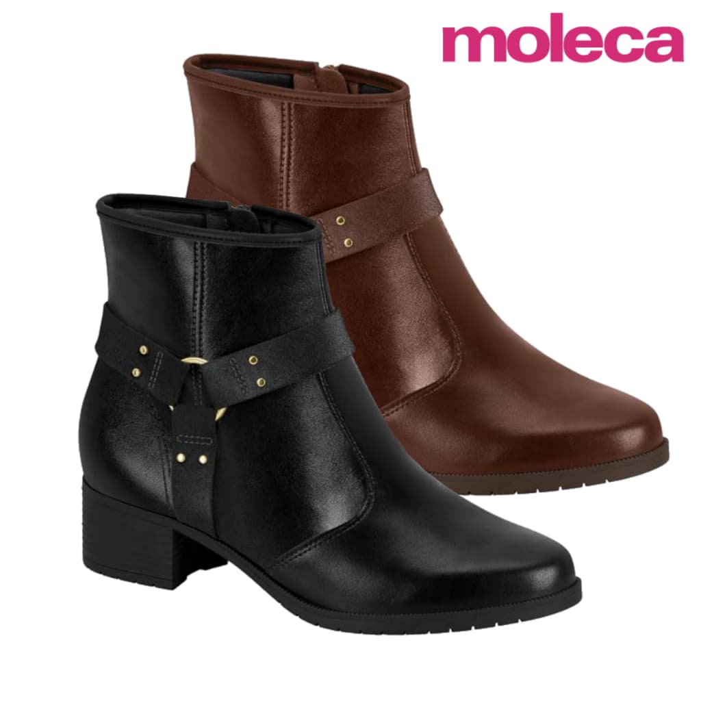 Bota Feminina Moleca Casual Cano Curto Salto Bloco Baixo Zíper Elegante Confortável Original