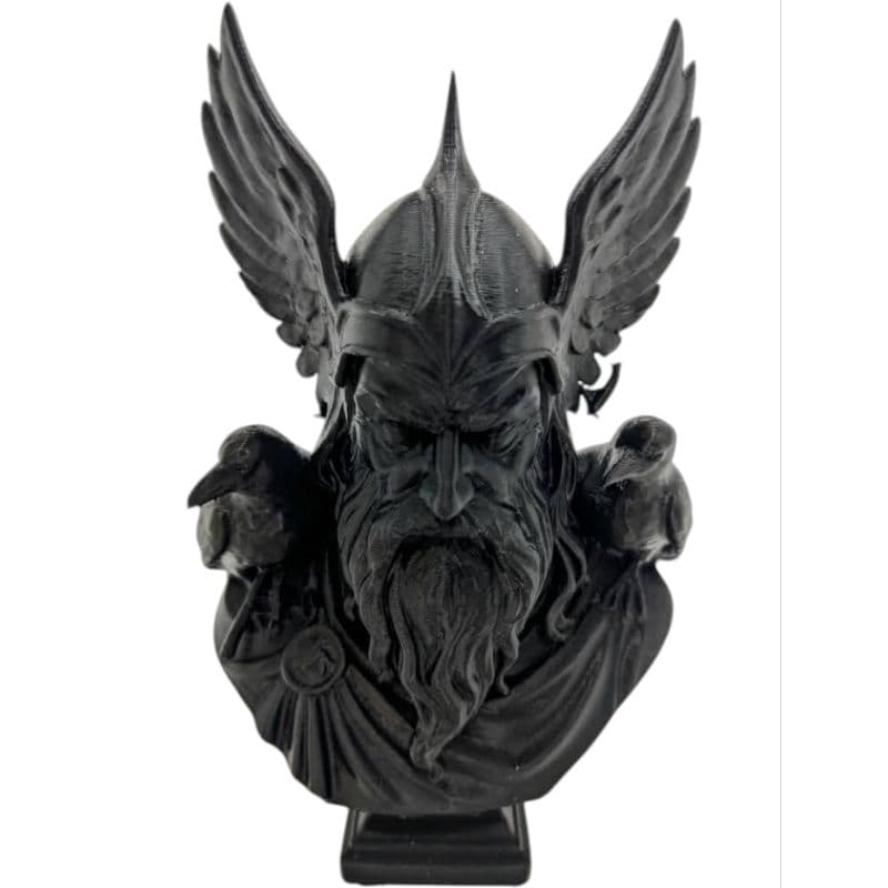 Busto Odin Pai de Todos Mitologia Nórdica - Miniatura 3D Premium Viking com Corvos