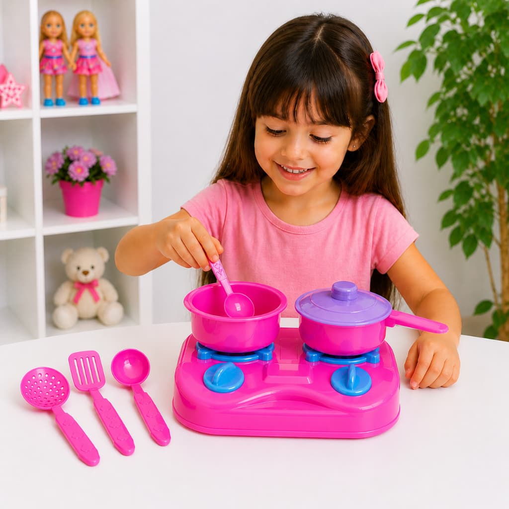Cozinha Infantil Completa Panelinhas Brinquedo Menina Fogãozinho Kit Cozinha Rosa Fofa